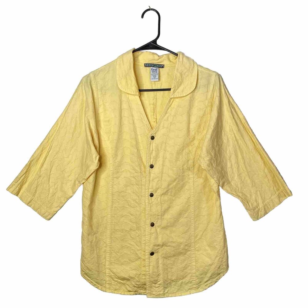 Ezze Wear Vintage Womens‎ Top Butter Yellow Lagonlook Flowy Scallop Textured S/P
